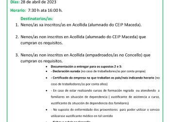 Servizo de acollida para o dia 28 de abril NON LECTIVO