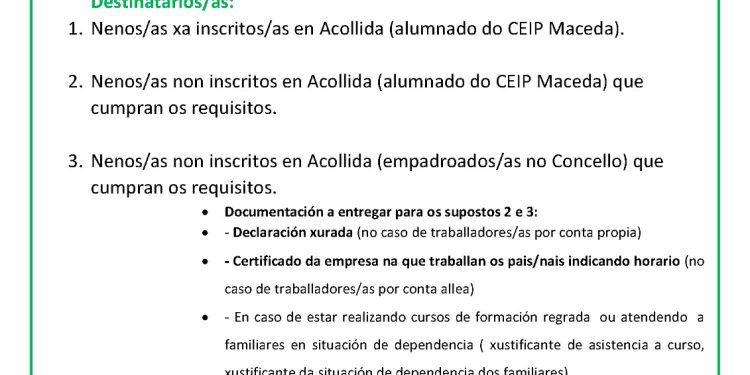 Servizo de acollida para o dia 28 de abril NON LECTIVO