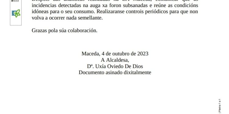 A AUGA de Maceda XA E POTABLE