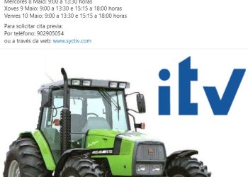 ITV de tractores en Maceda dias 8, 9 y 10 de mayo