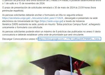Practicas en Maceda: PROGRAMA “CAMPUS RURAL” DIRIXIDAS AO ESTUDANTADO DA UNIVERSIDADE DE VIGO PARA O CURSO 2023/2024