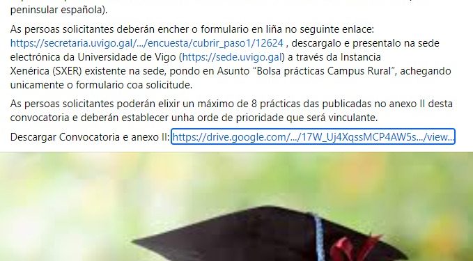 Practicas en Maceda: PROGRAMA “CAMPUS RURAL” DIRIXIDAS AO ESTUDANTADO DA UNIVERSIDADE DE VIGO PARA O CURSO 2023/2024