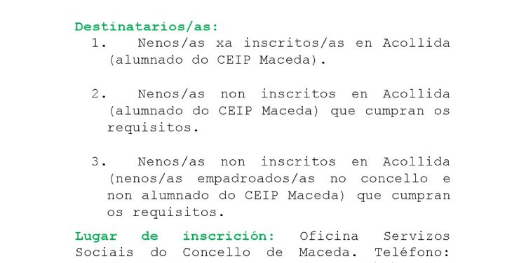 Servizo de acollida Veran 2024